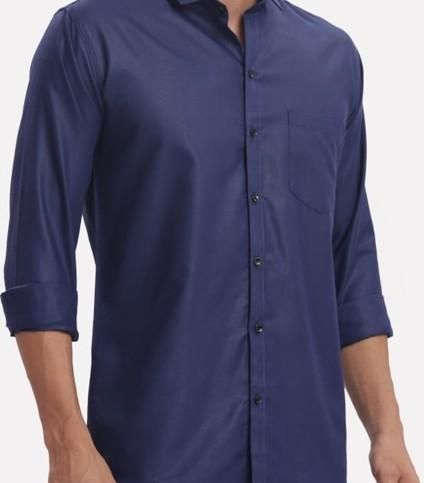 Men's Solid Satin Stylish Casual Shirt Navy Blue